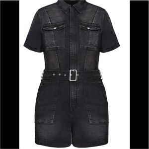 City Chic Black Wash Denim Romper size 12